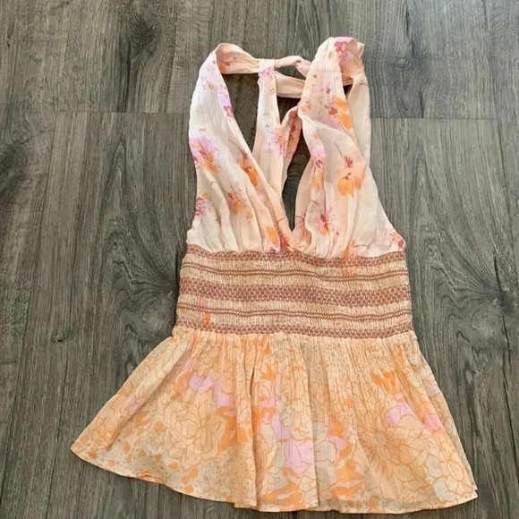 Free People Women's Brinkley Smocked Tank Orange Size XS - Picture 2 of 8